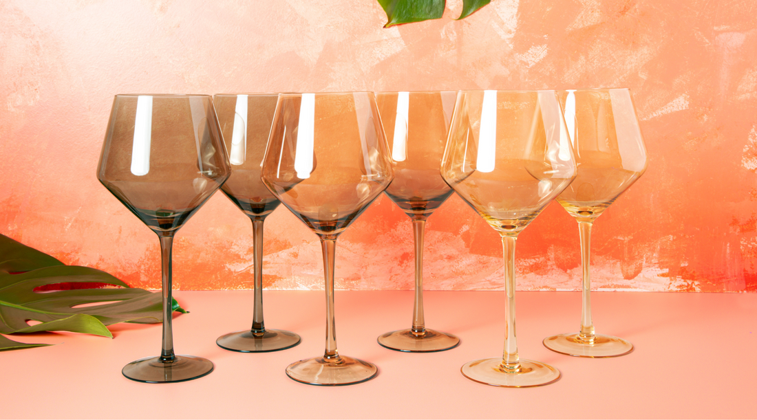 A selection of skin-toned colored glassware is featured