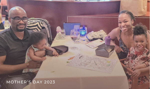 Spectrum Glassware founder Ariel Jordan with her family at Mother's Day lunch 2023 — weeks before her breast cancer diagnosis